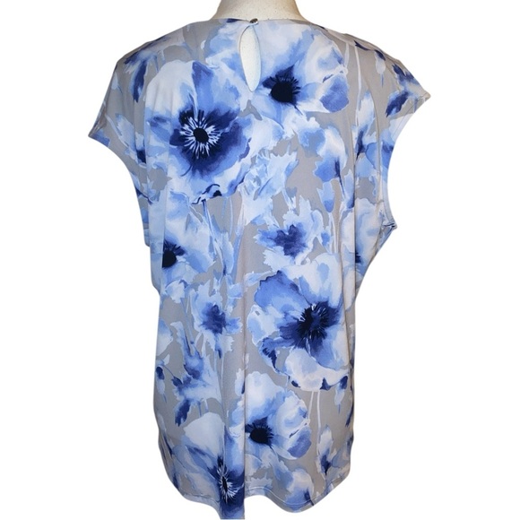 CALVIN KLEIN Sleeveless Floral Print Blouse Blue and Gray Size XL - Picture 2 of 7